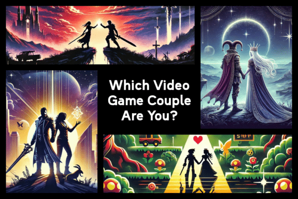 a collage of 4 types of video game couples and the words which video game couple are you