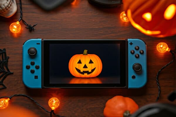 a cute pumpkin on a nintendo switch games unit