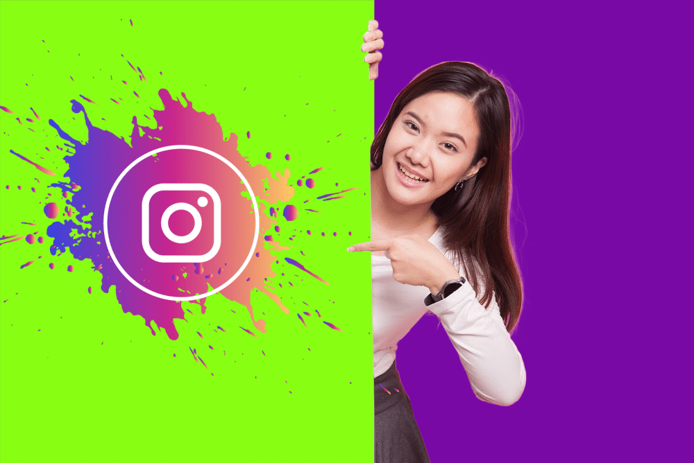 woman point to Instagram logo