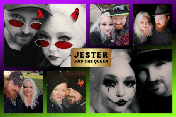 A collage of images of Jester and The Queen Chandler Slone and Evelyn Dortch